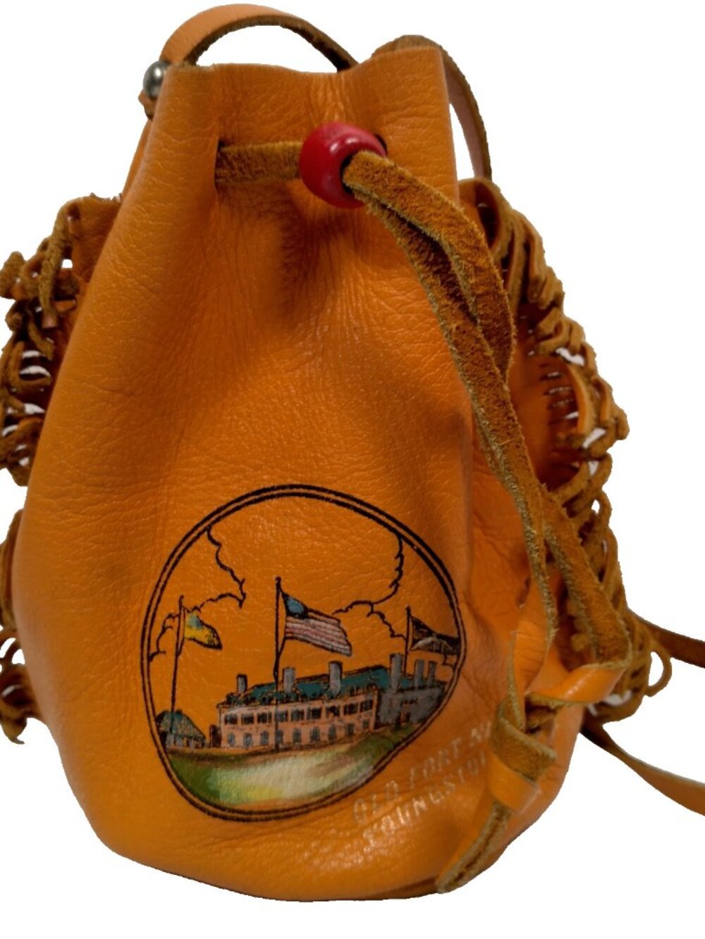 Vintage Old Fort Niagara Leather Pouch Youngstown New York Souvenir Brown Fringe - Picture 3 of 16